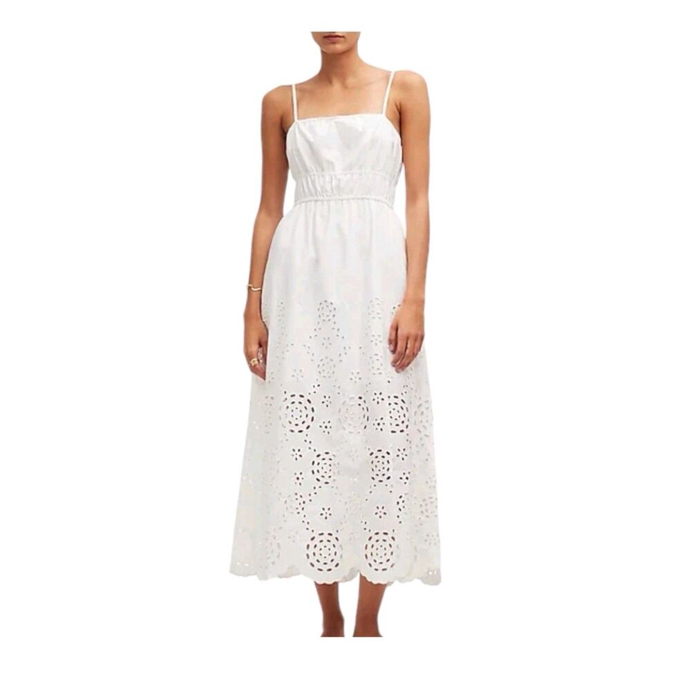 Madewell 100% Cotton Poplin White Eyelet Summer Midi Dress - Picture 2 of 11